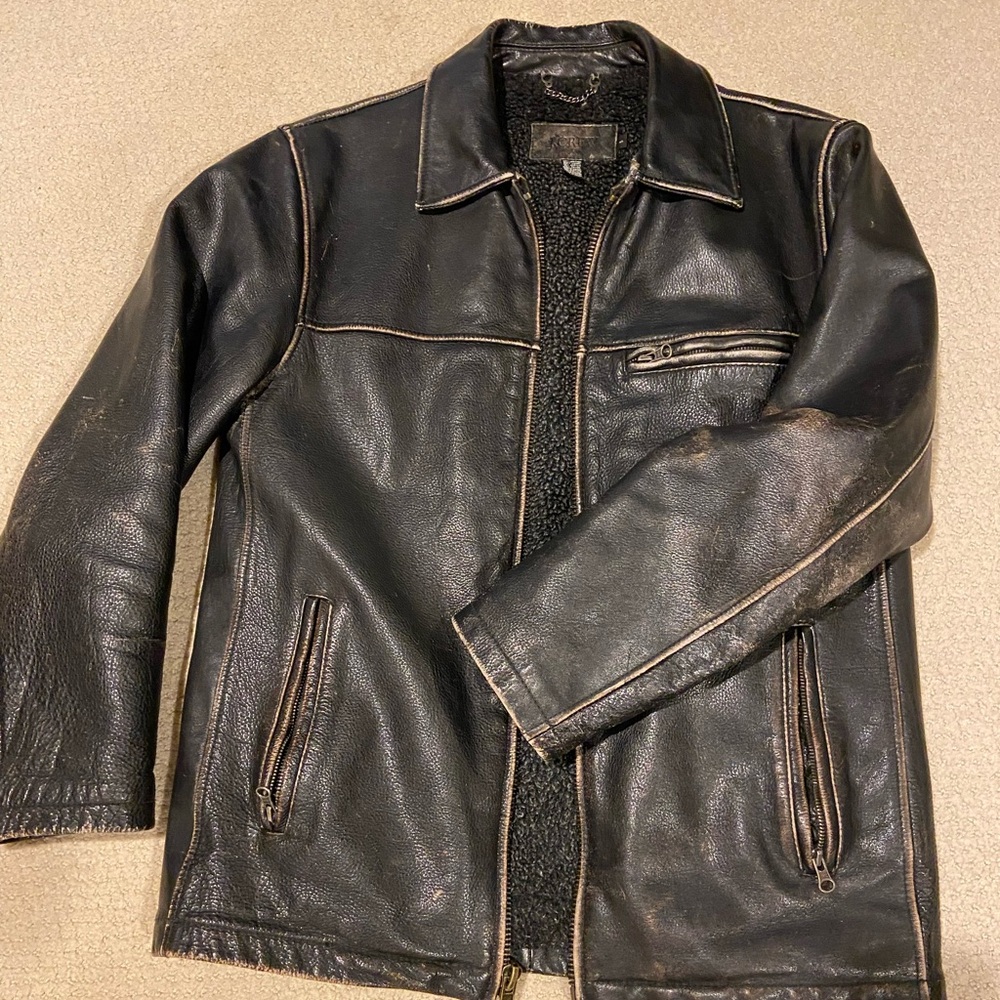 J. Crew Black Leather Jacket with Shearling Lining